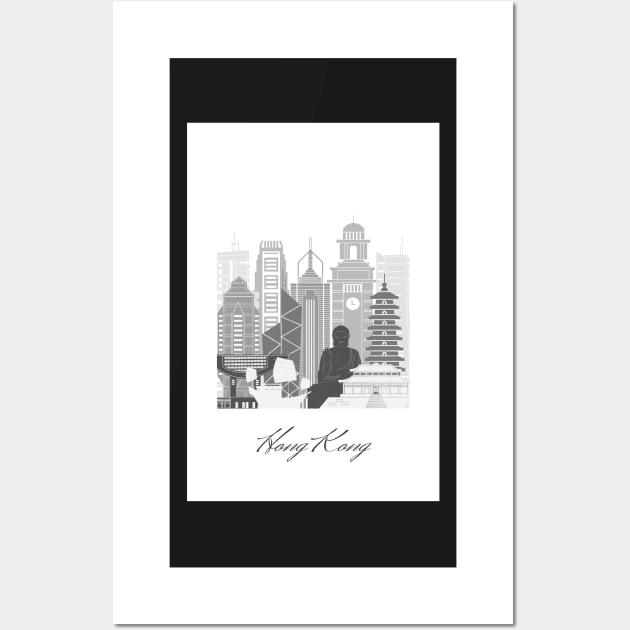 Hong Kong, China, map skyline - 05 style Wall Art by GreenGreenDream